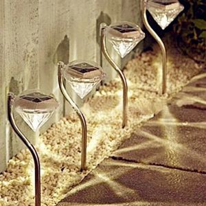 4pcs Solar Diamond Shape Prato Lampada da giardino per esterni LED Luci decorative per decorazioni natalizie impermeabili - Bianco caldo