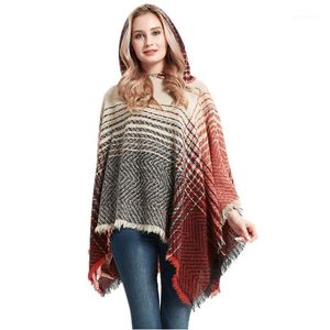 Scarves 2021 Fashion Design Poncho Women Winter Ombre Cape Femme Scarfs For Ladies Knitted Cashmere Capes