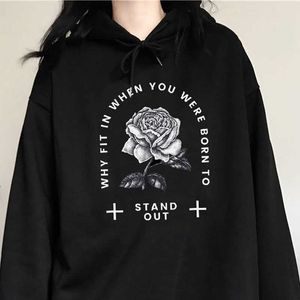 Winter casual female punk dark street large size loose gothic rose letter printed ins long sleeve Vintage sweatshirt 210608