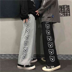 Calças de pernas largas estilo coreano Impressão dos desenhos animados Harajuku Calças Mulheres Streetwear Moda de Outono Sweatpants 210915