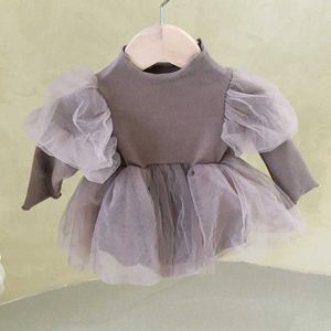 Nato coreano neonate vestiti con maniche a sbuffo vestito adorabile per bambini tutina principessa tutu abbigliamento archi set outfit 210529