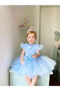 Flaneur Baby Girl Short Sleeve Blue Birthday Dress For Summer Special Occasion Premium Quality Cotton Lining Girl s Dresses