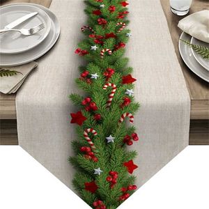 Noel Ağacı Çam İğneleri Şeker Yay Masa Koşucular Düğün Dekorasyon Masa Kapak Noel Süslemeleri Ev Masa Örtüsü için 211122
