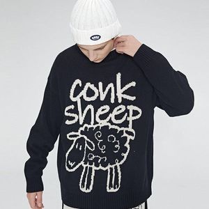 Мужские свитера Conk Sheep Cartoon Dark Women Sweater Корейский винтажный повседневный топ с круглым вырезом в стиле панк Уличная одежда Harajuku Kawaii Ulzzang