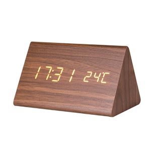 Inne zegary Akcesoria Desk Drewno Drewno Digital Alarm Clock Luminous Ciche Time Regulowany jasność (Brązowy i biały wyświetlacz