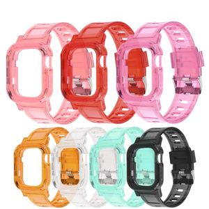 Transparent Watch-Case Pasek dla Apple Watch SE 6 5 4 Watchband Iwatch 38mm 40mm 42mm 44mm Nadgarstek Pętla Branża Band Band 2 w 1