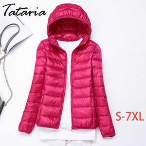 Piumino ultraleggero invernale da donna Tataria per donna Cappotto caldo con cappuccio a maniche lunghe Donna Plus Size Anatra bianca 210514