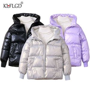 Inverno bebê espessado algodão acolchoado jaqueta meninos e meninas rosto brilhante com capuz jaqueta de jaqueta 211025