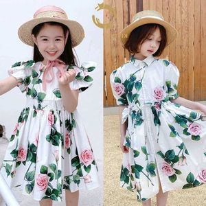 Летняя девушка детские белые платья хлопок принцессы платья для девочек Pinl роза элегантное платье разворотный коллальр одежда Q0716