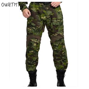 Camuflagem Calças Táticas Outono Homens Soldados Combate Airsoft Armário Militar Calças Elástico Carga Pant Trabalho Rip-Pare Calças Masculino H1223