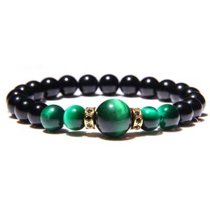 Naturlig grön tiger eye sten cz mikroinlägg armband män mm polerad svart onyx rund pärla för kvinnor mode smycken pärlstav strängar