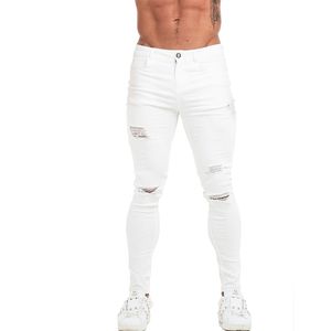 Gingtto Белый хип-хоп Высокая растягивающиеся джинсы талии упругие брюки для мужчин плюс размер сил