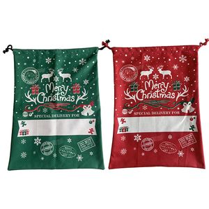 Latest Canvas Sublimation Santa Sack Cartoon Elk Snowflake Christmas Decoration Apple Candy Gift Bags with Drawstring