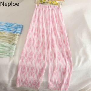 Neploe Frauen Breite Bein Hosen Sommer Dünne Hohe Taille Gerade Hosen Plissee Tie-Dye Einfache Lose Sweatpant Neue Böden 210422