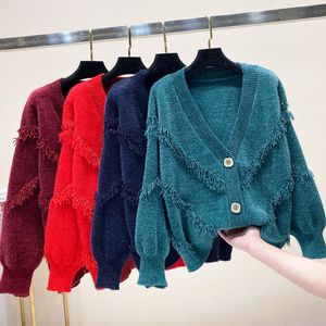 QNPQYX Chenille and Fake Mink Castigan sweter z długim rękawem Kobieta Soft Cardigans z przyciskami Kobiety Casual Cardigans