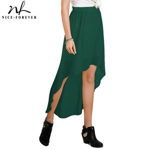 Nice-forever Summer Women Solid Color Swing Elastic Skirt Casual Flare Skirts bty361 210419