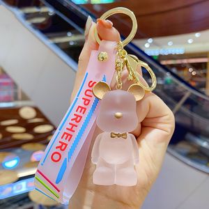 Bow Tie Bear Doll Keychain Crystal Straps Våldsam väska Pendant Present Ryggsäck Hängen Bilnyckel Kedja Multicolor Resin 6 Färger