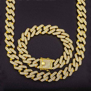 Conjuntos de joias masculinas de 14 mm Miami Correntes cubanas Fecho de diamante cheio Gargantilha Colar de corrente Pulseira Hip Hop Bling Iced Out Acessórios 7 polegadas 8 polegadas 16 polegadas-24 polegadas