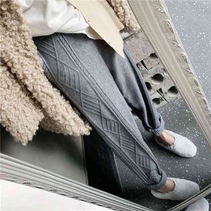 Streetwear outono grossa calça mulheres calças inverno alta cintura solta cordão elástico torção torção calças de lã 210508