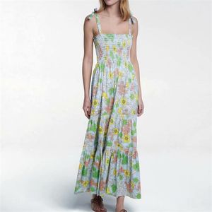 Sommer Boho Frauen Print Tank Kleid ärmellose elastische Büste Blumen weibliche Chiffon elegante süße Mid-Calf Kleider Vestidos 210513