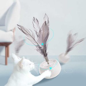 Automatic Pet Cat Toy Feather Ball Electric Cat Rolling Teaser Feather Wand Cat Toys Interactive Rotating Ball Funny Stick 210929