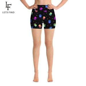 Letsfind New Fashion Women High Waist Short Spodnie 3D Pies Paws Digital Print Stretch Legginsy Plus Size Q0801