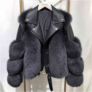 Women Faux Fur Coat with Fur Winter Fashion Motocycle Style Luxury Fur Leather Jackets Woman Trendy Overcoats 210816