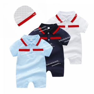 Vendita al dettaglio Pagliaccetto con berretto bianco Set Pagliaccetti a righe in cotone Body neonato Tutine intere per bambini Tute da arrampicata Abbigliamento