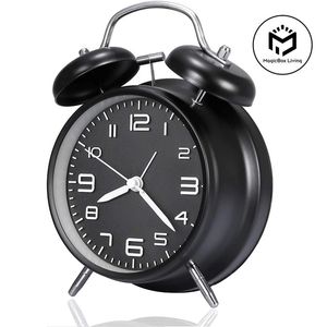 Outros relógios Acessórios 4 polegadas Twin Bell Alarm Clock Metal Frame 3D Discagem com Bateria de luz de fundo Tabela de mesa para casa e offi