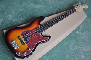 Factory Custom Jazz 4 Strings Electric Bass Guitar with Red Tortoise Pickguard,Rosewood Fingerboard,no frets,Provide customized services