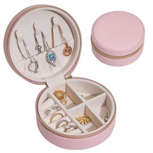 Small Portable Jewelry Box Display Travel Jewelry Case Boxes Button Leather Storage Zipper Organizer 10*10*4.5cm