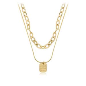 Classic Dign Gold Plated Two Layers Choker Necklace Square Plate Pendant Double Layers Link Chain Necklace For Girl