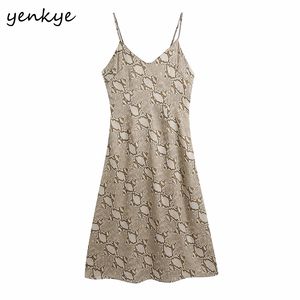 Vintage Animal Print Sling Jurk Vrouwen Sexy Backless Mouwloze V-hals A-lijn Midi Night Out Party Zomer Vestido 210430