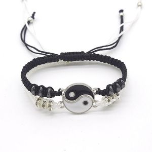 Par Charm Armband Läder Cord Braid Chain Armband Kinesisk Tai Chi Alloy Pendant Two Piece Woven Lover Gift