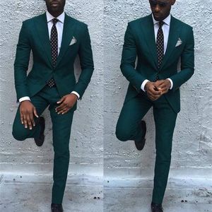 Gwenhwyfar Dark Green Slim Men Suits Handsome Wedding Groomsmen Groom Tuxedos Party Prom Business 2 Piece(Jacket+Pants+Tie) X0608