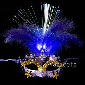 LEDハロウィーンパーティーフラッシュ光る羽毛マスクマルディグラマスカレードコスプレベネチアンマスクハロウィーンコスチュームT9I001811