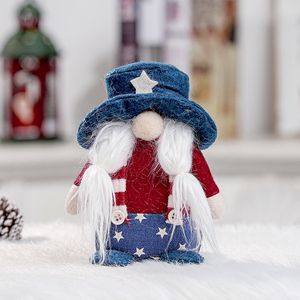 Patriotiska gnome gåvor Independence Day Holiday Decoration Handgjorda Skandinaviska Tomte Elf Dwarf Gnomes Plush Doll GGA4732