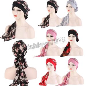 2022 Moda Impresso Flores Mulheres Interior Hijabs Cap Hijabs Cabeça Muçulmana Cachecol Turbante Bonnet Pronto Para Usar Senhoras Envoltório Sob Hijab Caps
