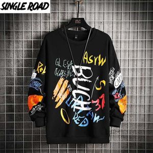 Single Road Mens Crewneck Bluza Grafika Harajuku Oversize Bluzy męskie Japońskie Streetwear Hip Hop Hoodie 211229