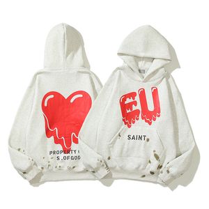 Mężczyźni Hoodie Vintage Serce Drukuj Bluzy Hip Hop Bluza Casual Bluza polarowa Męskie Kobiety Topy Rozmiar M-XXL