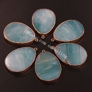 Gota de água natural amazonite cristal pingente banhado a ouro polido genuíno pedras preciosas teardrop charme para capacitação coragem harmonia felicidade saldo a prosperidade