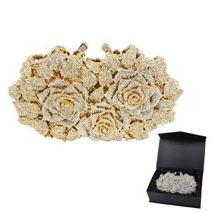 Guld Silver Afton Bag Rose Flower Holiday Party Clutch Purse Crystal Stylish Day Clutches Prom Ladies Handbag SC427 220212