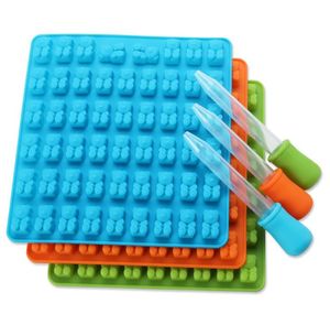 4 Color 53/50 Cavity Silicone Gummy Bear Chocolate Mould Candy Maker Ice cube Tray Jelly Moulds with free dropper SN2464