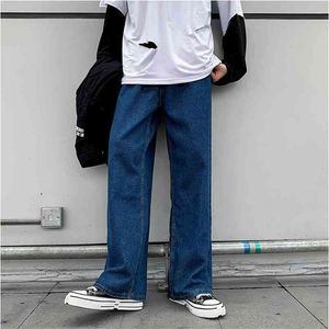 Vår retro denim byxor män koreanska raka löst passform ungdom mångsidigt brett ben casual jeans 210723