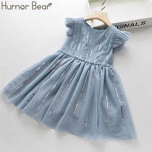 Humor Bear Summer Brand Girls Dress Flowers Lace Silk Dress Fashion Girls Round Neck Flying Sleeve Dress Baby Kids Clothing 211027