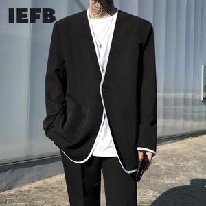 IEFB الرجال ارتداء الربيع الأزياء دعوى الذكور فضفاضة كبيرة الحجم الخامس طوق زر واحد الحلل معطف الكورية مع جيوب 9Y87 210524