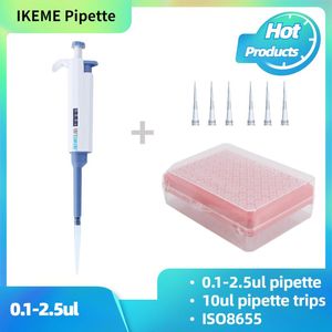 Lab levererar 0,1-2.5UL Digital justerbar mikropipett med 10UL-spetsexperiment