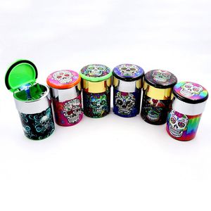 Colorful Skull Pattern LED Light Ashtrays Dry Herb Tobacco Cigarette Holder Container Tank Portable Vehicle-mounted Decoration High Quality Case Ashtray Box DHL