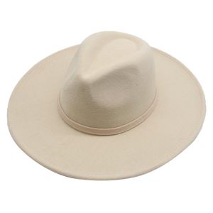 Szerokie brzegowe czapki Fedora kobiety Mężczyźni Solidny zespół Winter White Black Khaki Panamas Outdoor Wedding Felted Hat