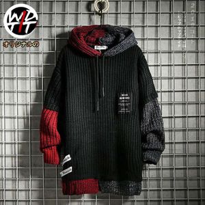 Zima Męskie Patchwork Pullover Knit Sweter Hip Hop Haft Crewneck Knitwear Sweter Topy 210929